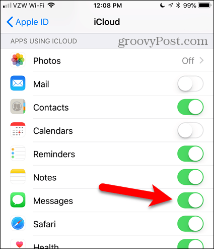 Įjunkite „Messages“ į „iCloud“ „iOS“