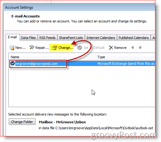 „Outlook 2010“ ekrano kopija pakeiskite el. Pašto parametrus
