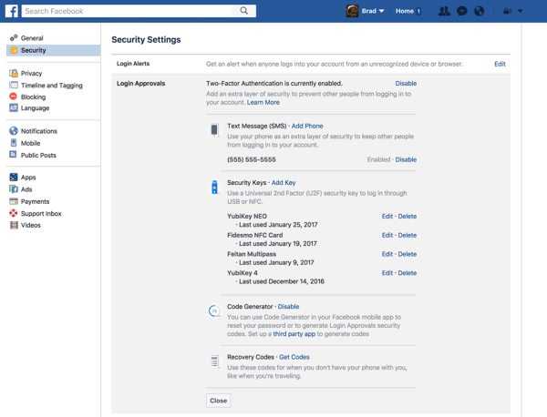 „Facebook“ vartotojai dabar gali užregistruoti fizinį saugos raktą, kad apsaugotų savo „Facebook“ paskyrą.