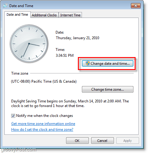 „Windows 7“ ekrano kopija - pakeiskite datą ir laiką