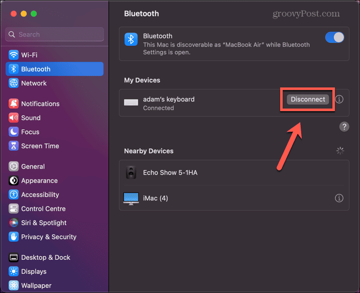 „Mac“ atjunkite „Bluetooth“ klaviatūrą