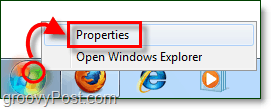kaip atidaryti meniu Pradėti ypatybes "Windows 7" 