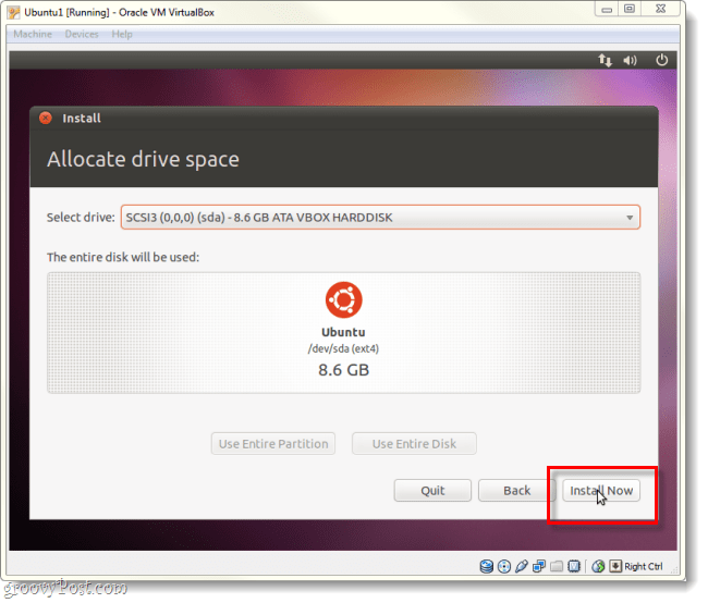 liepkite „Ubuntu“ įdiegti dabar