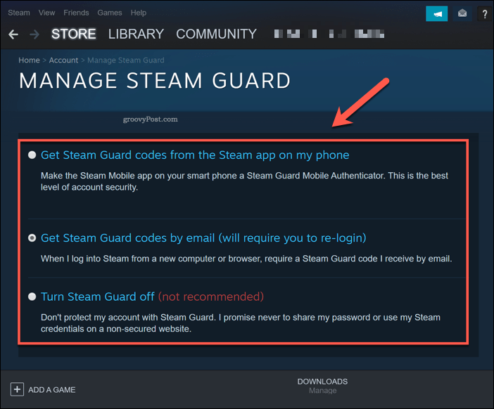 „Steam Guard“ valdymas sistemoje „Windows 10“