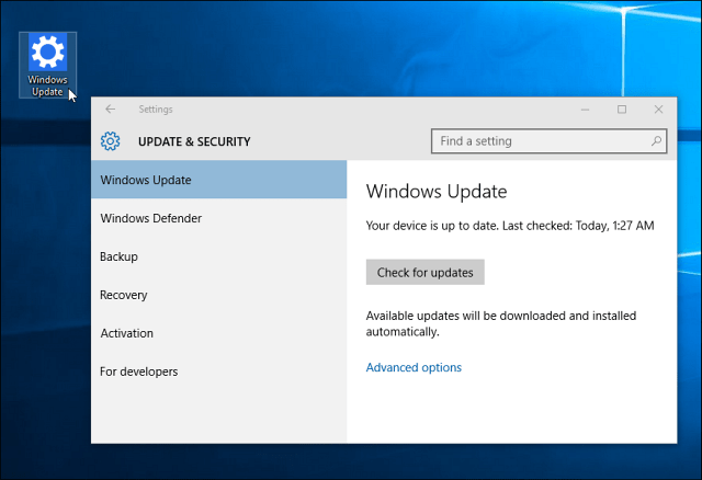 „Windows Update“ spartusis klavišas