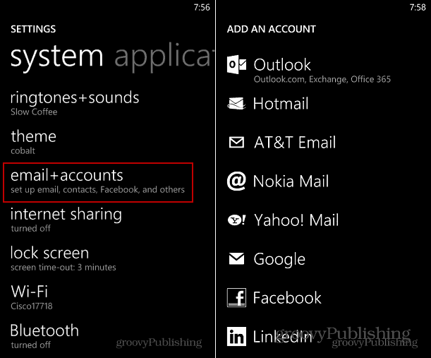Pridėti sąskaitą „Windows Phone 8“