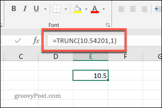 Funkcija TRUNC programoje „Excel“ iki vieno skaičiaus po kablelio