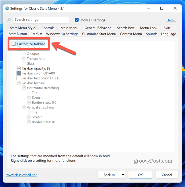 „Windows 11“ klasikinis apvalkalas tinkinkite užduočių juostą
