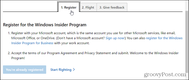 Užsiregistruokite „Windows Insider“ programoje