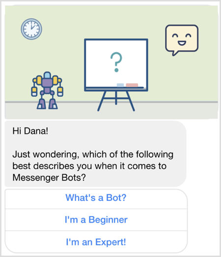 Užduokite klausimą naudodami „Facebook Messenger“ robotą.