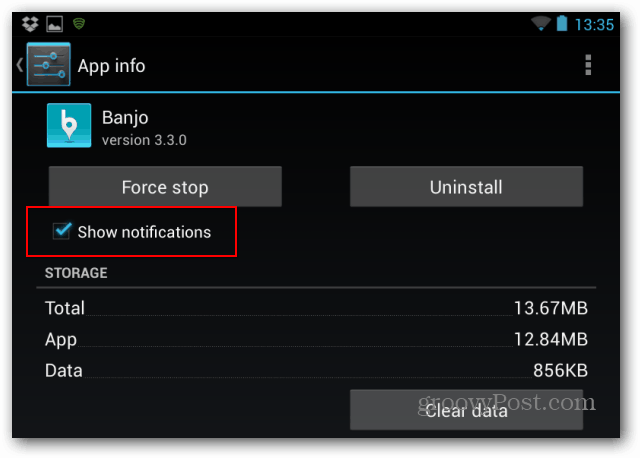 Pasirinkti „Nexus 7“ išjungti pranešimus