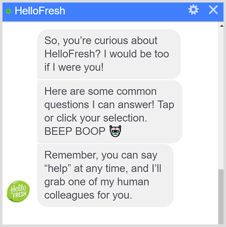 „HelloFresh Messenger“ robotas paaiškina, kaip kalbėtis su žmogumi.