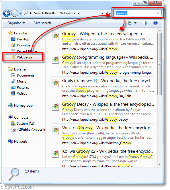 naudokite „Windows 7“ paieškos jungtį