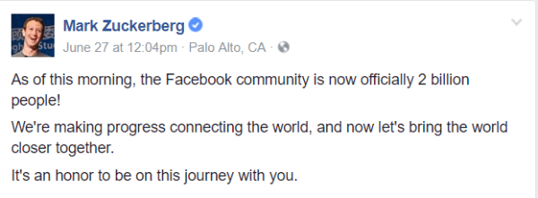 „Facebook“ peržengė svarbiausią 2 milijardų aktyvių vartotojų mėnesio etapą.