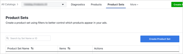 Skirtuke „Produktų rinkiniai“ spustelėkite mygtuką Sukurti produktų rinkinį.