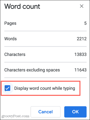 Parodykite žodžių skaičių rašydami „Google“ dokumentuose