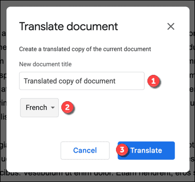 Vertimo parinktys „Google“ dokumentuose