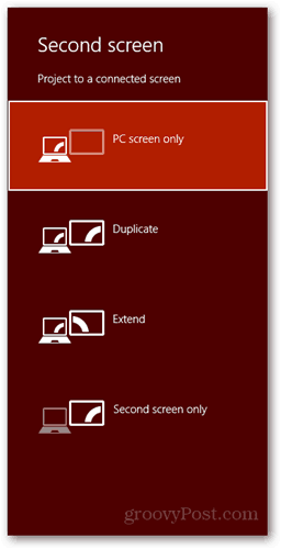  „Windows 8“ spartusis klavišas prisijungti naują ekrano dialogo langą ekrano kopija pratęsti tik antrą ekraną