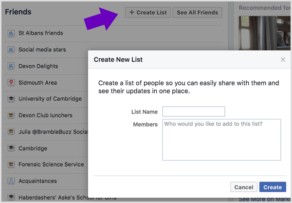 Įveskite „Facebook“ draugų sąrašo pavadinimą ir pasirinkite, kuriuos draugus norite pridėti.