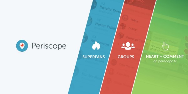 „Periscope“ paskelbė tris naujus būdus užmegzti ryšius su savo auditorijomis ir bendruomenėmis „Periscope“ - naudodamiesi „Superfan“ gerbėjais, grupėmis ir prisijungdami prie „Periscope.tv“.