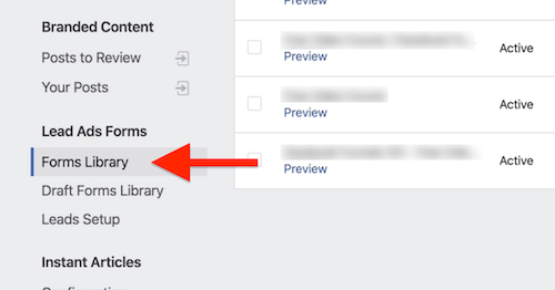 Formų bibliotekos parinktis „Facebook“ leidybos įrankiuose