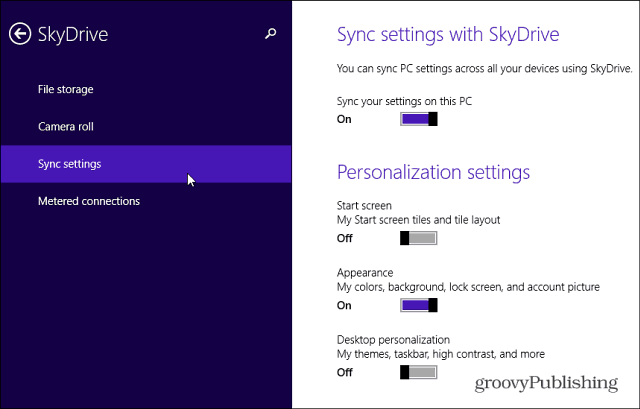 „SkyDrive“ sinchronizavimo nustatymai