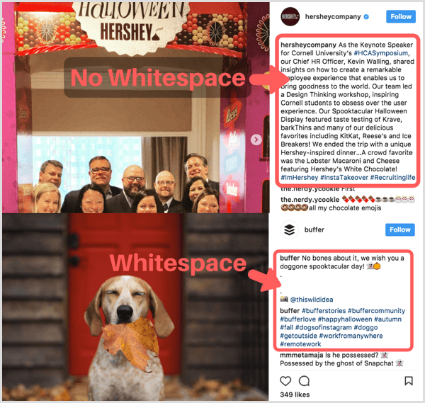 „Instagram“ antraštė baltosios erdvės naudojimas