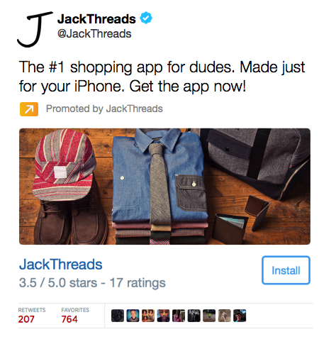 „Jack threads“ programos diegimo kortelės „Twitter“