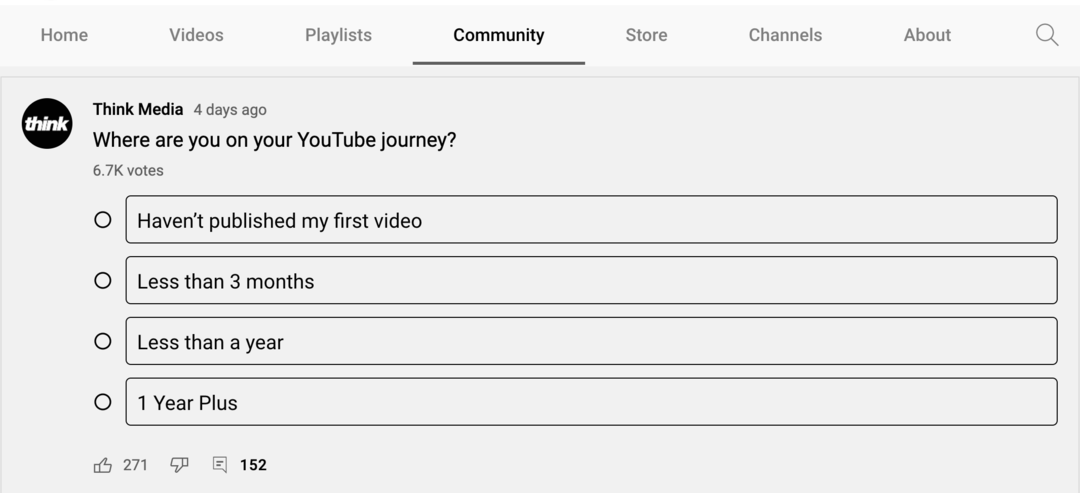 apklausos vaizdas „YouTube“ kanalo bendruomenės skirtuke