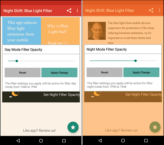 nakties pamaina mėlynos šviesos filtras Android
