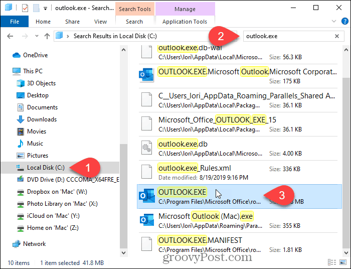 „Outlook“ ieškokite „File Explorer“