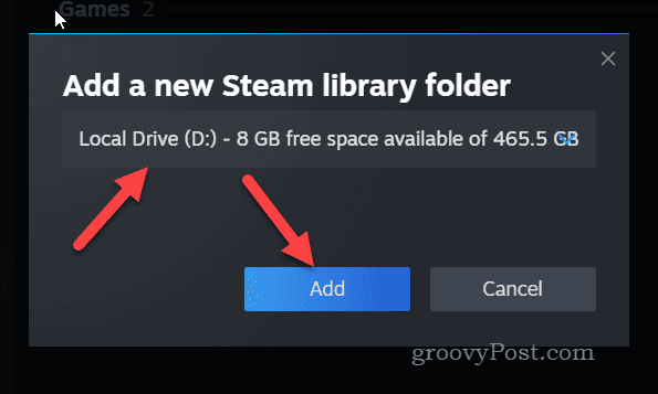 Pridėkite naują Steam bibliotekos diską