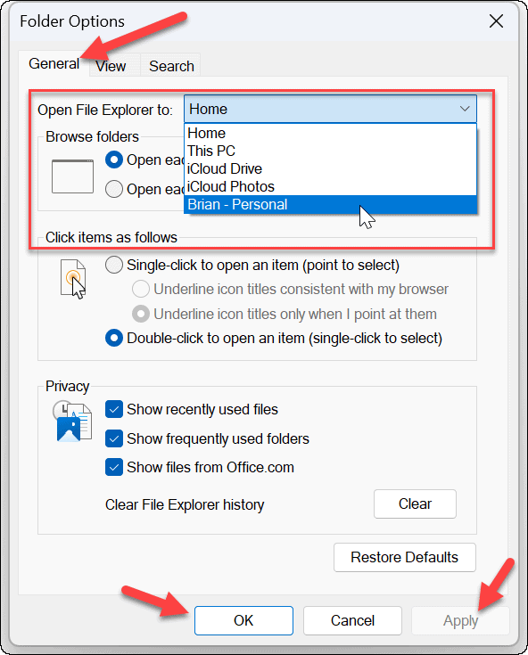 „File Explorer“ Atidarykite „OneDrive“. 