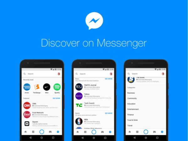 Naujas „Facebook“ „Messenger“ platformos „Messenger“ centras leidžia žmonėms naršyti ir rasti „Messenger“ robotus ir įmones.