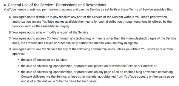 „YouTube“ paslaugų teikimo sąlygose aiškiai nurodomas ribotas komercinis platformos naudojimas.