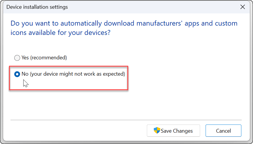 Išjunkite automatinį tvarkyklės diegimą sistemoje „Windows 11“.