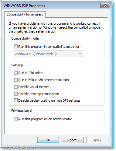 kaip suderinti suderinamumo parametrus visiems "Windows 7" vartotojams