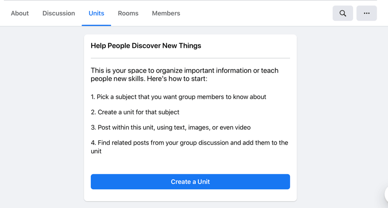 galimybė sukurti vienetą „facebook“ vienetuose surenkama vieneto kortelė