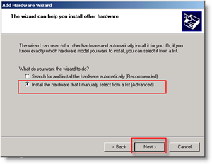 „Windows Add Hardware“ rankiniu būdu įdiekite „Advanced Bullet“
