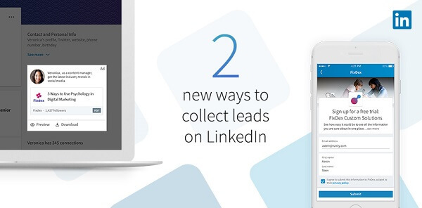 „LinkedIn“ pristatė du naujus būdus, kaip rinkti potencialius klientus, naudodamas naujas „LinkedIn“ vadovų formas remiamam turiniui.