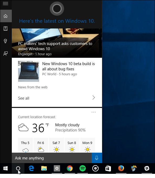 „Microsoft Cortana Windows 10“