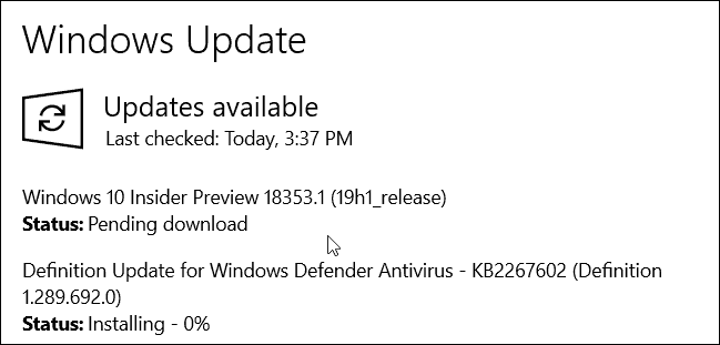 „Windows 10 19H1 Build 18353“
