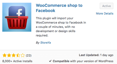 Pasirinkite ir suaktyvinkite „WooCommerce Shop to Facebook“ papildinį.