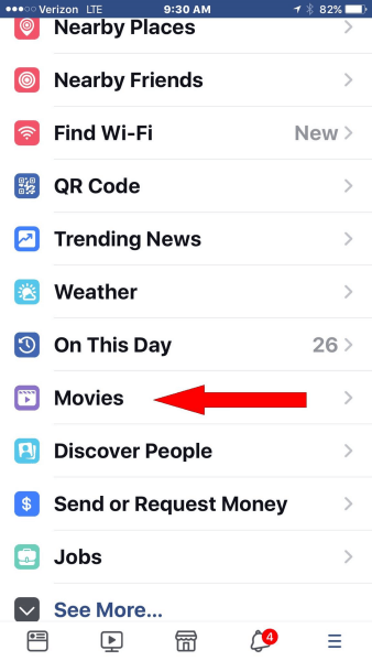 „Facebook“ prideda filmų skyrių prie pagrindinio mobiliosios programos naršymo meniu.