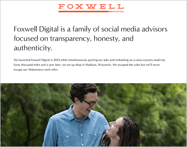 Andrew Foxwellas su žmona vadovauja „Foxwell Digital“. Jų tinklalapio viršuje rodomas „Foxwell Digital“ logotipas, o po jo užrašas „Foxwell Digital“ yra socialinės žiniasklaidos patarėjų šeima, dėl skaidrumo, sąžiningumo ir autentiškumo “. Po šiuo tekstu yra Andriaus ir jo žmonos nuotrauka, žvelgianti vienas į kitą prieš žalius, lapuotus medžius.