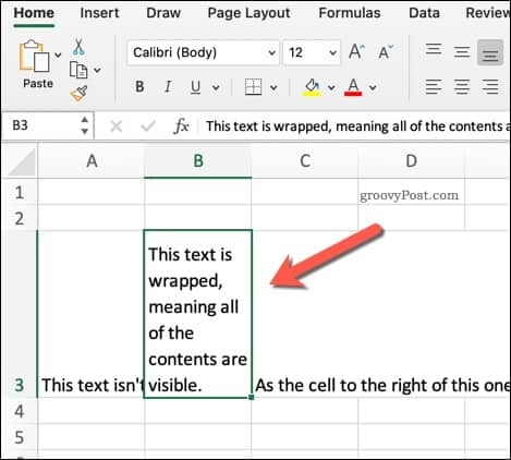 „Excel“ įvynioto teksto pavyzdys