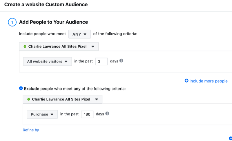 „Facebook“ svetainės pasirinktinės auditorijos sąranka, skirta priminimo skelbimui