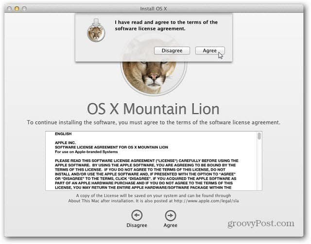 Sutikite su EULA Mountain Lion