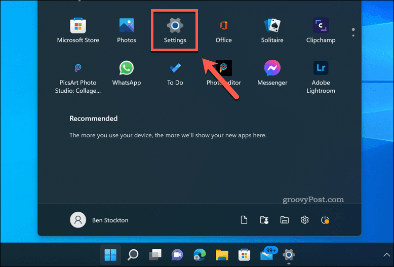 Atidarykite „Windows 11“ nustatymų meniu