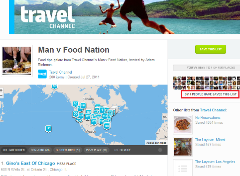 „foursquare“ kelionių kanalų sąrašai